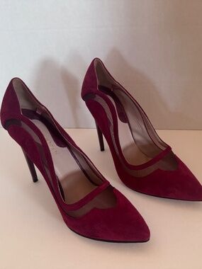 Nour Jenson Burgundy Suede Mesh Pointed Toe High Heels Size 38 Italy